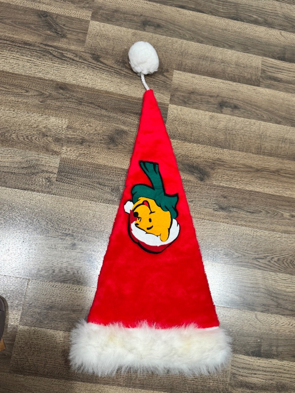 Vtg Disney Winnie the Pooh 26" Appliqué Christmas Red Santa Claus Hat One Size